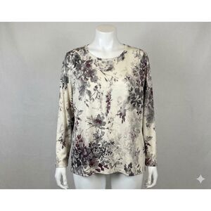 Coldwater Creek Womens Large L Double Layer Top Long Sleeve Floral Print Blouse